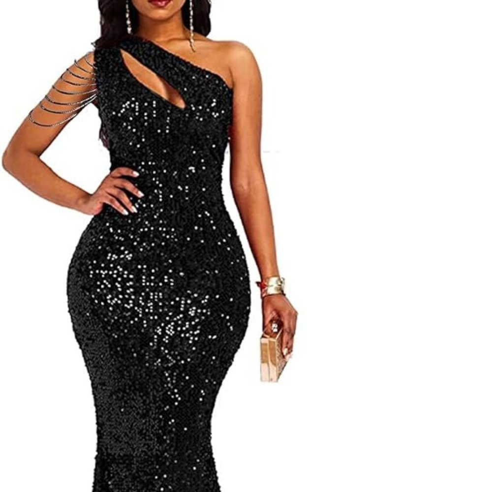 Sequin One Shoulder Cocktail Evening Dress